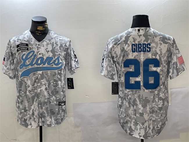 Men%27s Detroit Lions #26 Jahmyr Gibbs 2024 Arctic Camo Salute To Service Stitched Baseball Jersey